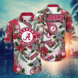 Alabama Crimson Tide Brightly Colored Flower Hawaiian Shirt