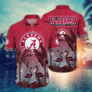 Alabama Crimson Tide Dark Flamingo Couple Hawaiian Shirt