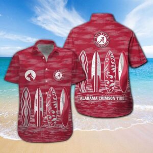 Alabama Crimson Tide Surfboard Hawaiian Shirt