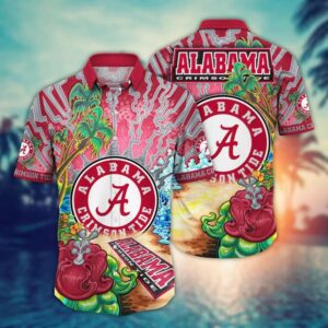 Alabama Crimson Tide Thunder Strike Beach Palm Tree Hawaiian Shirt
