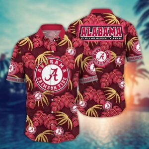 Alabama Crimson Tide Tropical Leaf Flowers Hawaiian Shirt