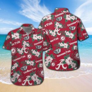 Alabama Crimson Tide White Floral Hawaiian Shirt