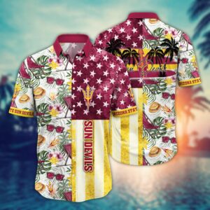 Arizona State Sun Devils Tropical Palm US Flag Pattern Hawaiian Shirt