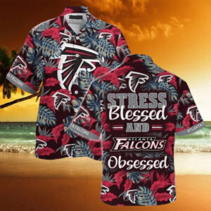 Atlanta Falcons NFL Stress Blessed Obsessed Tropical Palm Leaves Pattern Hawaiian Shirt
