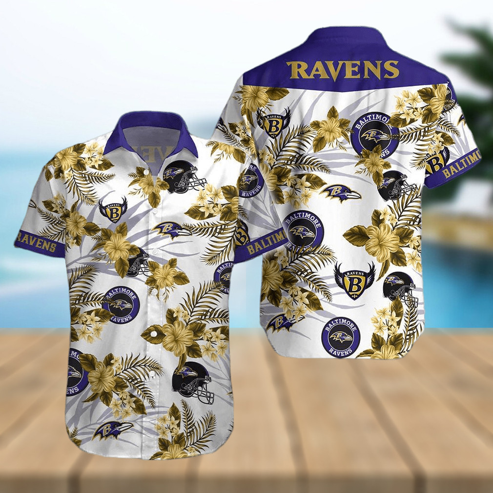 Baltimore Ravens NFL Floral White Background Hawaiian Shirt Baltimore Ravens NFL Floral White Background Hawaiian Shirt