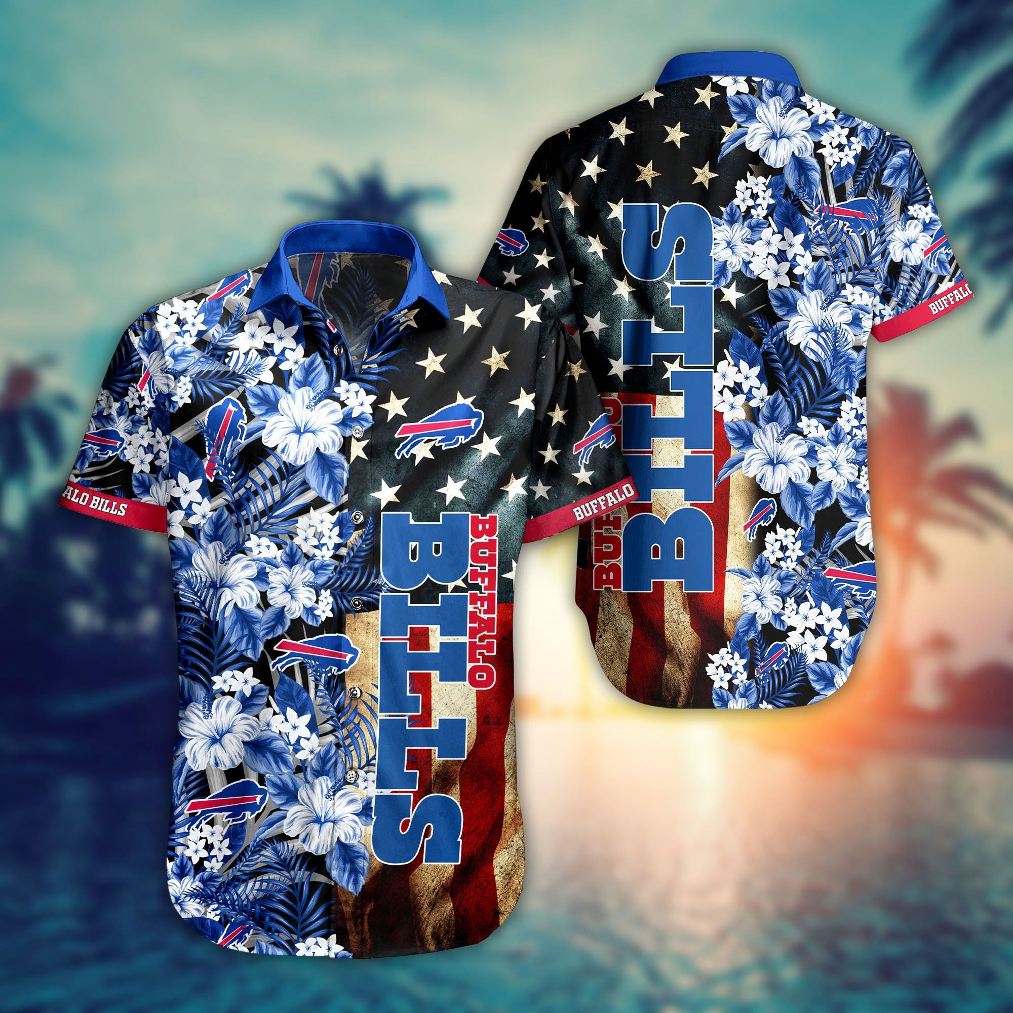 Buffalo Bills NFL Tropical American Flag Style Hawaiian Shirt Buffalo Bills NFL Tropical American Flag Style Hawaiian Shirt