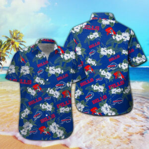 Buffalo Bills NFL White Hibiscus Flowers Blue Hawaiian Shirt