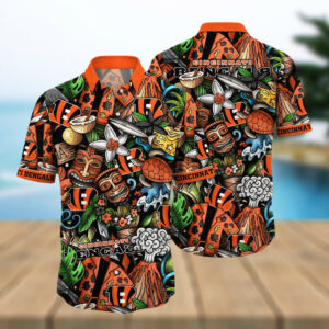 Cincinnati Bengals NFL Tiki Pattern Hawaiian Shirt