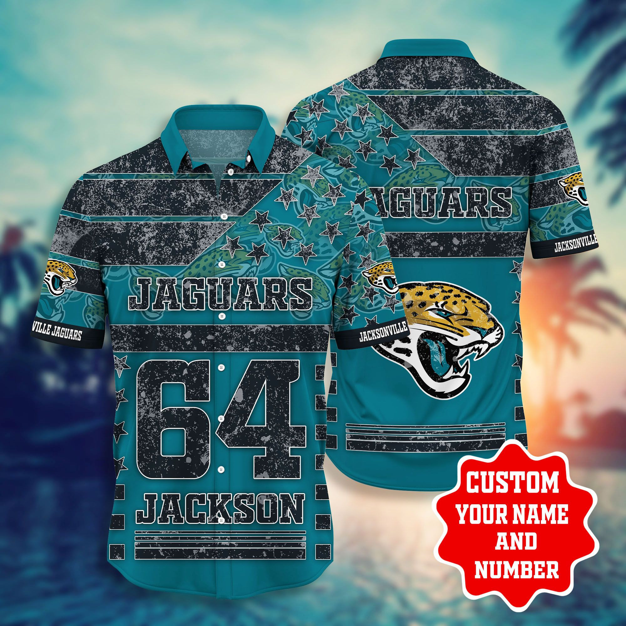 Custom Jacksonville Jaguars US Flag Star Hawaiian Shirt Custom Jacksonville Jaguars US Flag Star Hawaiian Shirt