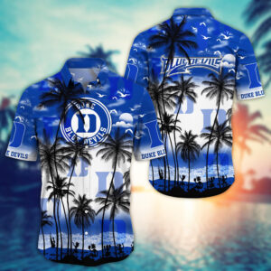 Duke Blue Devils Black Palm Tree Island Hawaiian Shirt