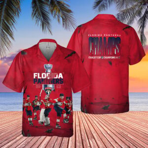 Florida Panthers Champions 2023 On Red Background 3D Hawaiian Shirt