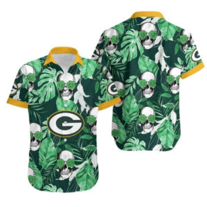 Green Bay Packers Coconut Leaves And Skulls Hawaiian Shirt