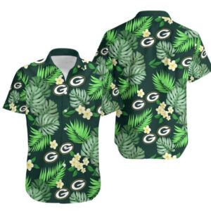 Green Bay Packers Logo And Leaves Hawaiian Shirt V1