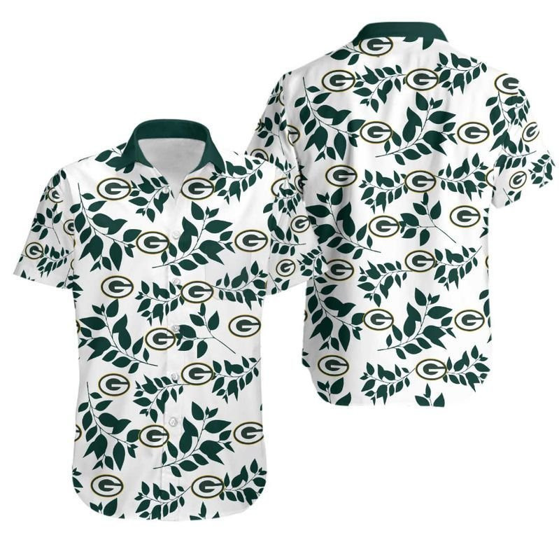 Green Bay Packers Logo And Leaves Hawaiian Shirt Green Bay Packers Logo And Leaves Hawaiian Shirt