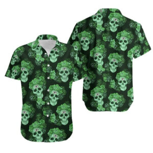 Green Bay Packers Mystery Skull And Flower Hawaiian Shirt