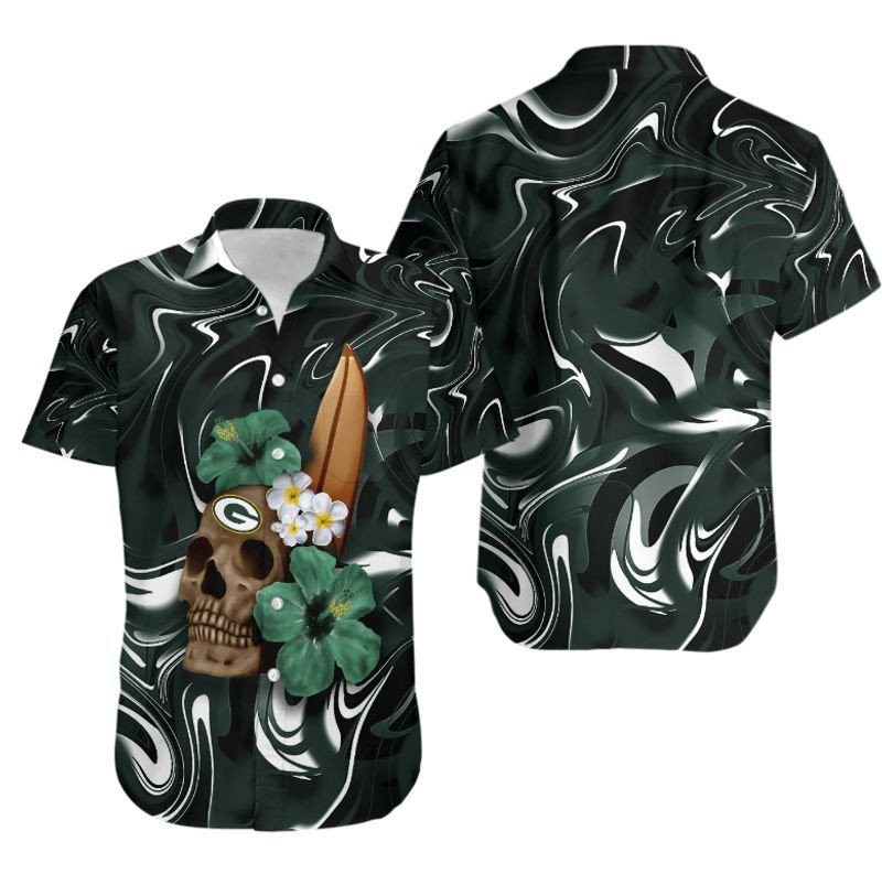 Green Bay Packers Skull And Hibiscus Hawaiian Shirt Green Bay Packers Skull And Hibiscus Hawaiian Shirt