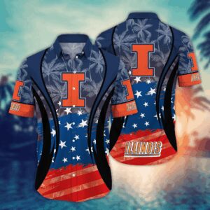 Illinois Fighting Illini 4th Of July America Flag Pattern Hawaiian Shirt
