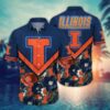Illinois Fighting Illini Logo Tropical Floral Aloha Hawaiian Shirt