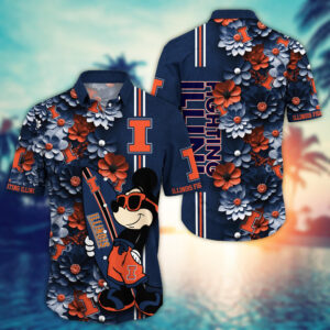 Illinois Fighting Illini Mickey Mouse Love Surfing Hawaiian Shirt