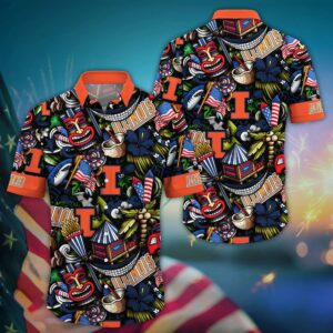 Illinois Fighting Illini Tiki Aloha Hawaiian Shirt