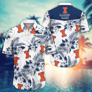 Illinois Fighting Illini White Tropical Floral Aloha Hawaiian Shirt