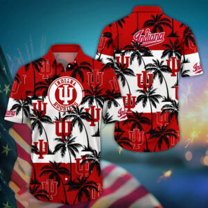 Indiana Hoosiers Black Palm Hawaiian Shirt