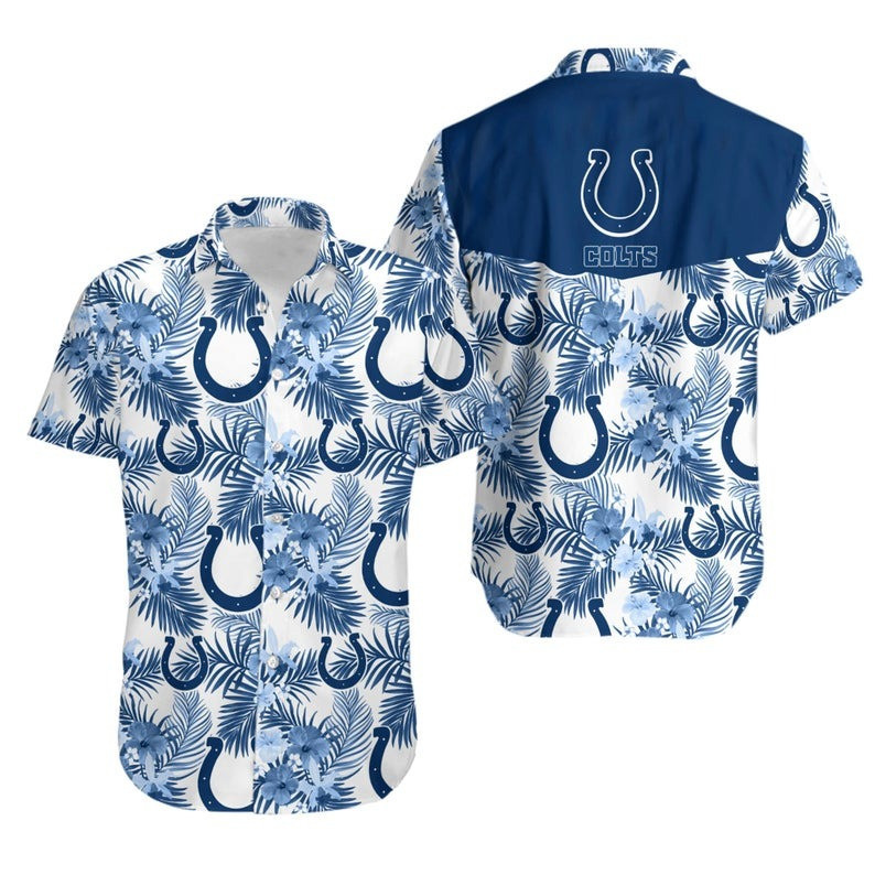 Indianapolis Colts Aloha Leaves Hawaiian Shirt Indianapolis Colts Aloha Leaves Hawaiian Shirt