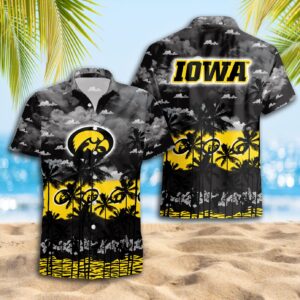 Iowa Hawkeyes Black Palm Tree Beach Hawaiian Shirt