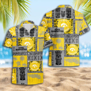 Iowa Hawkeyes Checkerboard Tiki Pattern Hawaiian Shirt