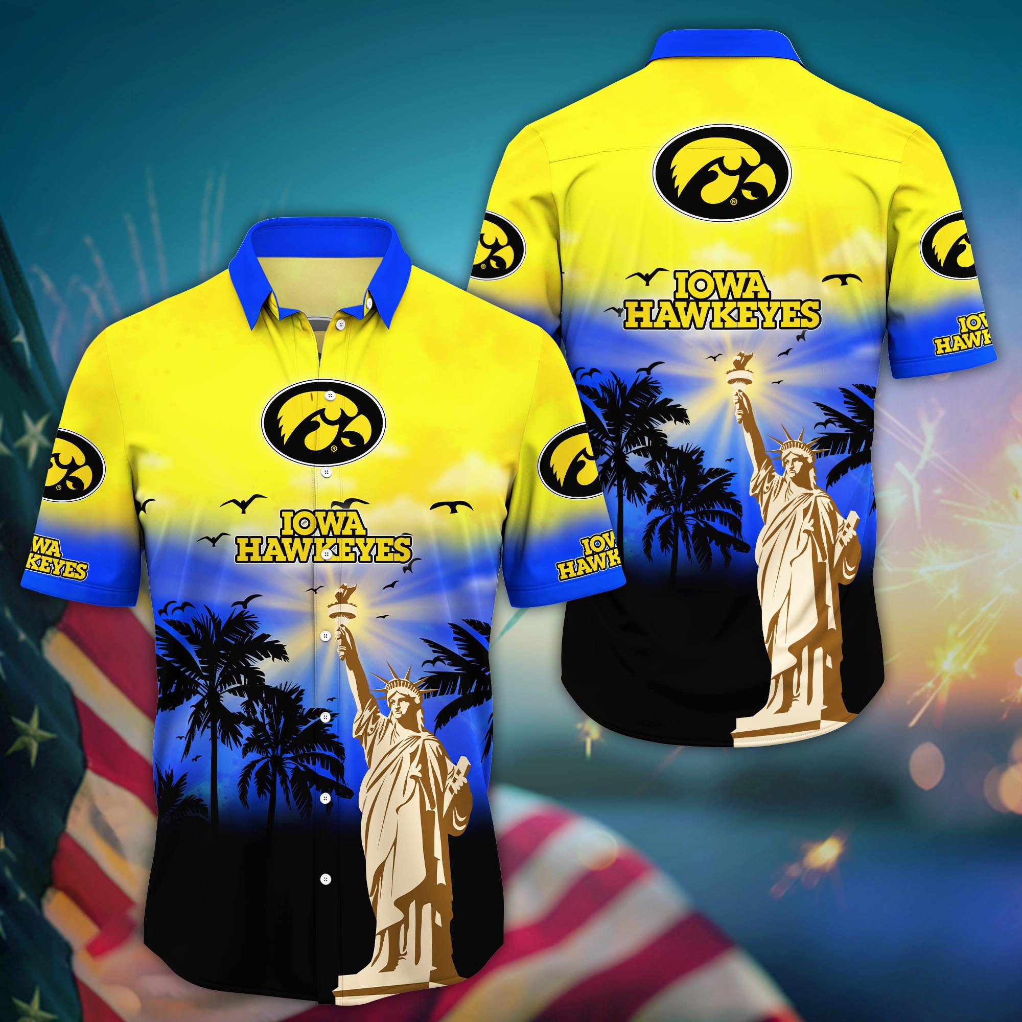 Iowa Hawkeyes Statue of Liberty Hawaiian Shirt Iowa Hawkeyes Statue of Liberty Hawaiian Shirt