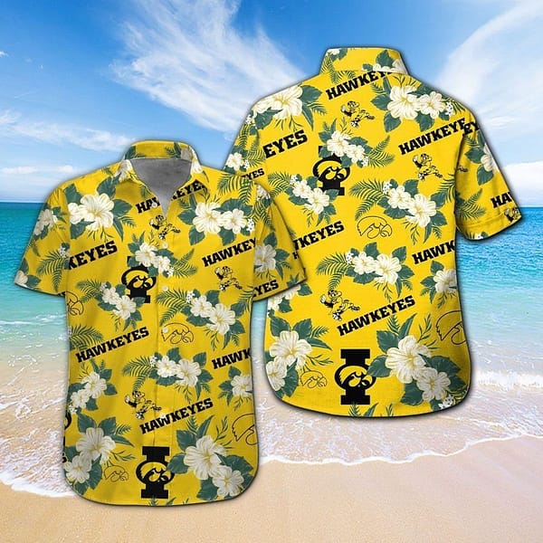 Iowa Hawkeyes Tropical White Floral Aloha Hawaiian Shirt Iowa Hawkeyes Tropical White Floral Aloha Hawaiian Shirt