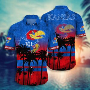 Kansas Jayhawks Black Palm Hawaiian Shirt