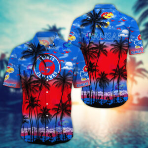 Kansas Jayhawks Black Palm Tree Hawaiian Shirt