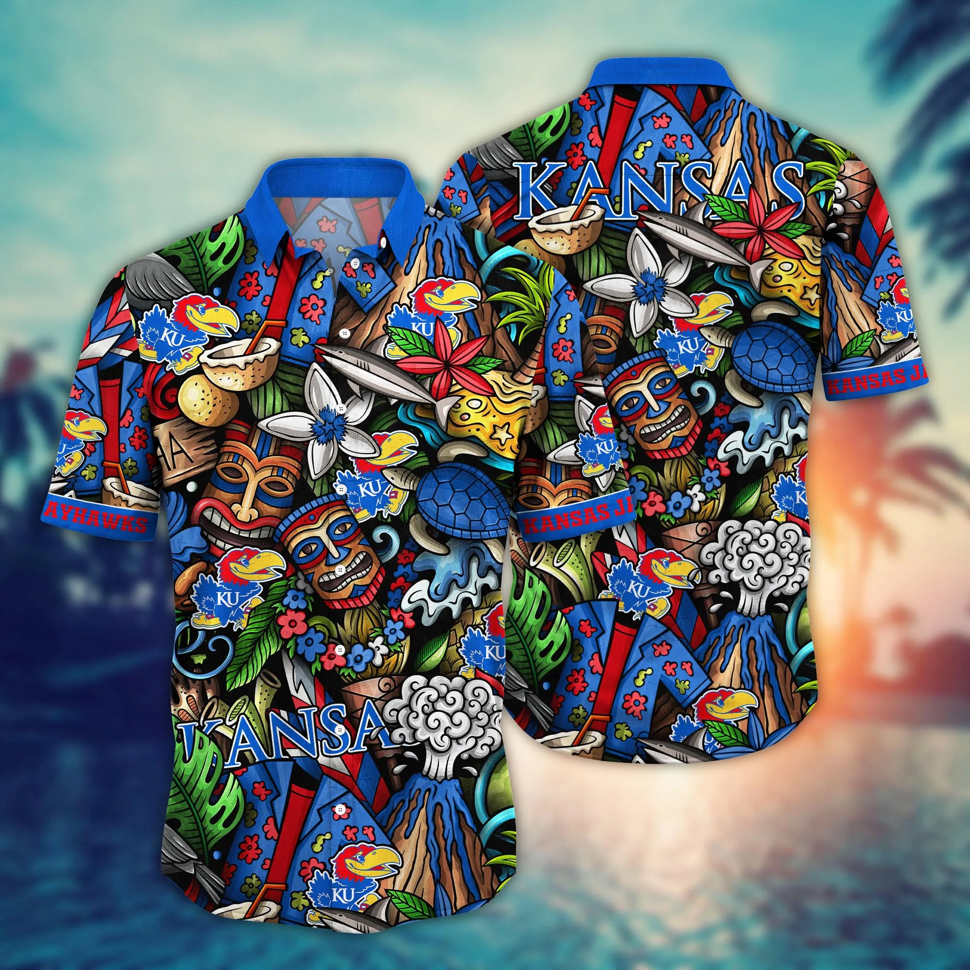 Kansas Jayhawks Tiki Aloha Hawaiian Shirt Kansas Jayhawks Tiki Aloha Hawaiian Shirt