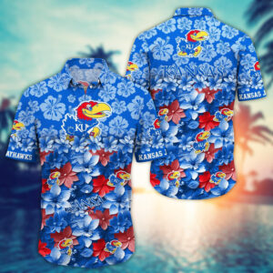 Kansas Jayhawks Tropical Flowers Hawaiian Shirt