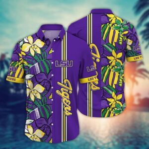 LSU Tigers Flowered Hawaiian Shirt