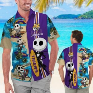 LSU Tigers Skeleton Surfboard Hawaiian Shirt