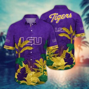 LSU Tigers Tropical Leaf Aloha Hawaiian Shirt