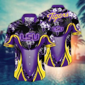 LSU Tigers Tropical Leaf Armor Design Hawaiian Shirt