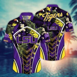 LSU Tigers Tropical Leaf Armor Design Hawaiian Shirt