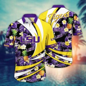 LSU Tigers Tropical Pineapple Flowers Hawaiian Shirt