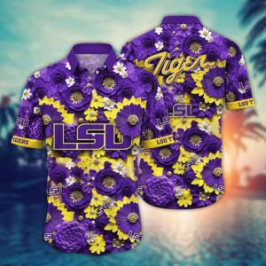 LSU Tigers Vibrant Flowers Hawaiian Shirt