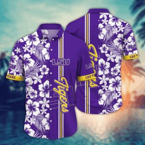 LSU Tigers White Floral Hawaiian Shirt