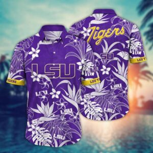 LSU Tigers White Floral Hawaiian Shirt