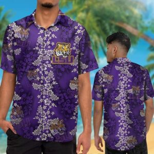 LSU Tigers White Floral Hawaiian Shirt