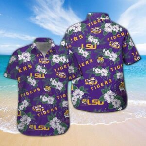 LSU Tigers White Tropical Leaf Hawaiian Shirt