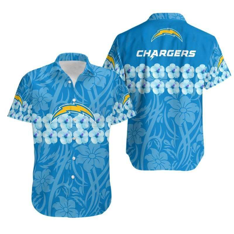 Los Angeles Chargers Flower And Logo Hawaiian Shirt Los Angeles Chargers Flower And Logo Hawaiian Shirt