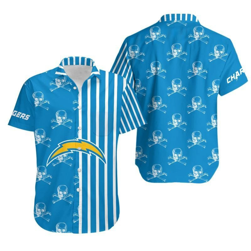 Los Angeles Chargers Stripes And Skull Hawaiian Shirt Los Angeles Chargers Stripes And Skull Hawaiian Shirt