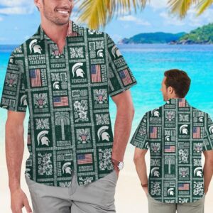 Michigan State Spartans Checkerboard Pattern Hawaiian Shirt