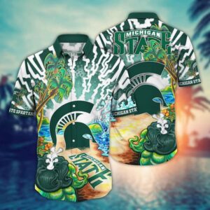 Michigan State Spartans Thunder Strike Beach Palm Tree Hawaiian Shirt